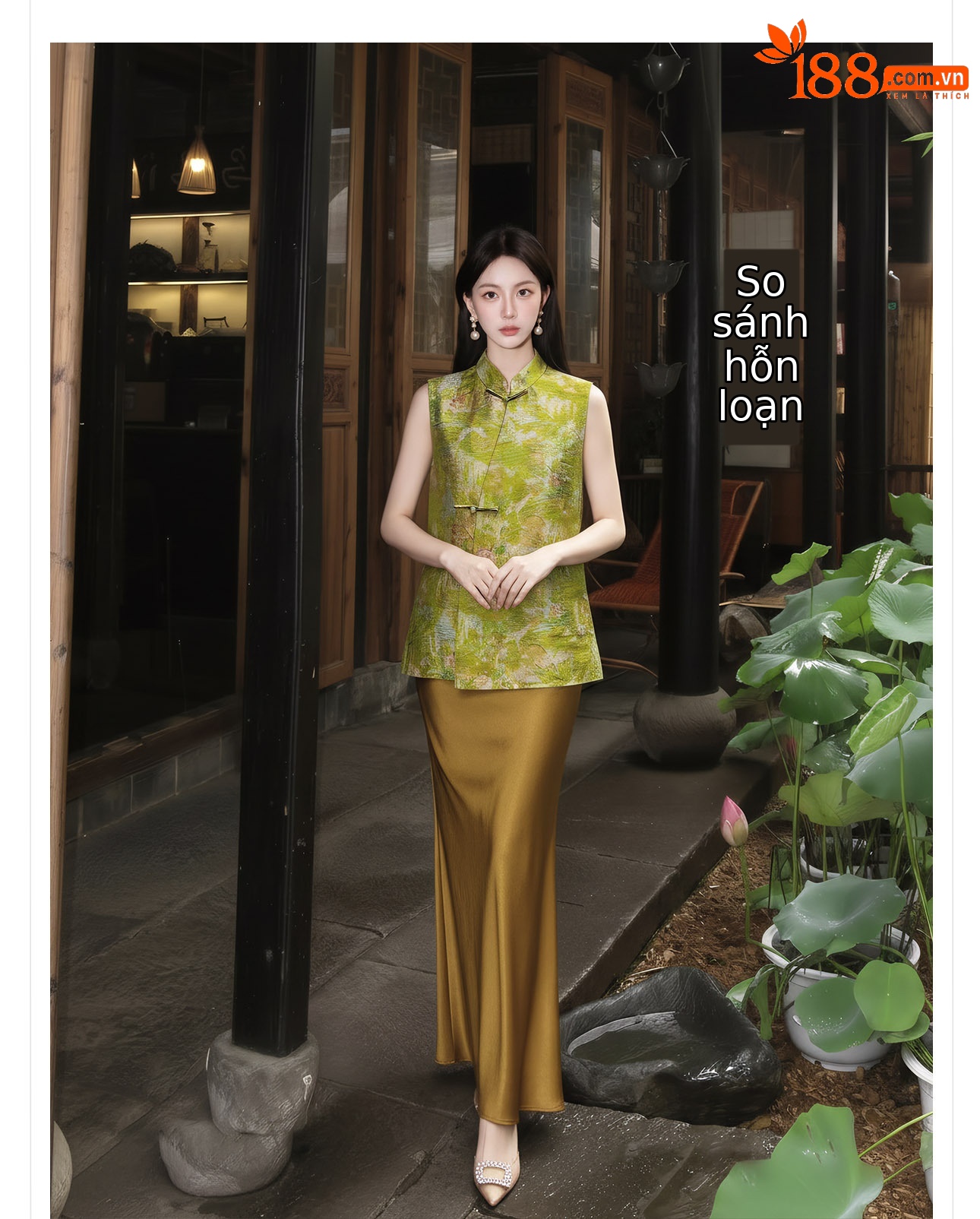Áo hai dây nữ phong cách Trung Hoa thêu hoa, cúc bấm, chất liệu satin mềm mại — Xanh lá cây nhạtcolor chi tiết 6