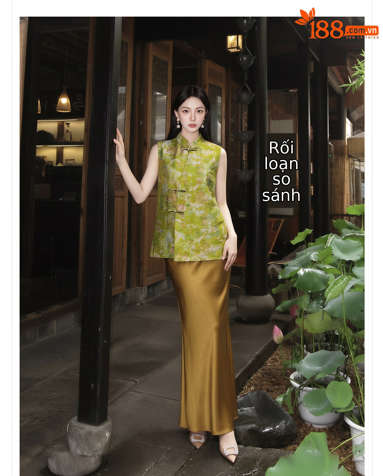 Áo hai dây nữ phong cách Trung Hoa thêu hoa, cúc bấm, chất liệu satin mềm mại — Xanh lá cây nhạtcolor chi tiết 7