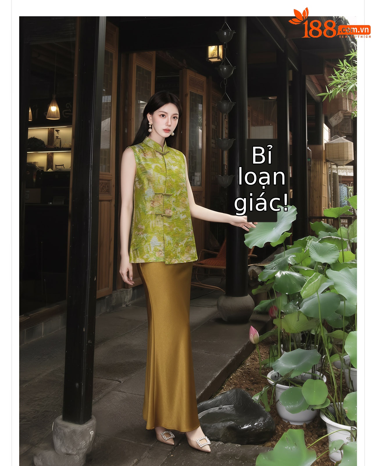 Áo hai dây nữ phong cách Trung Hoa thêu hoa, cúc bấm, chất liệu satin mềm mại — Xanh lá cây nhạtcolor chi tiết 8