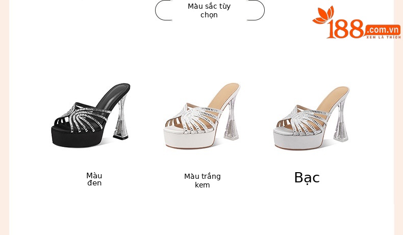 Sandal cao gót nữ hở mũi đính pha lê, gót 9 cm, đế platform, mũi tròn — đen chi tiết 2