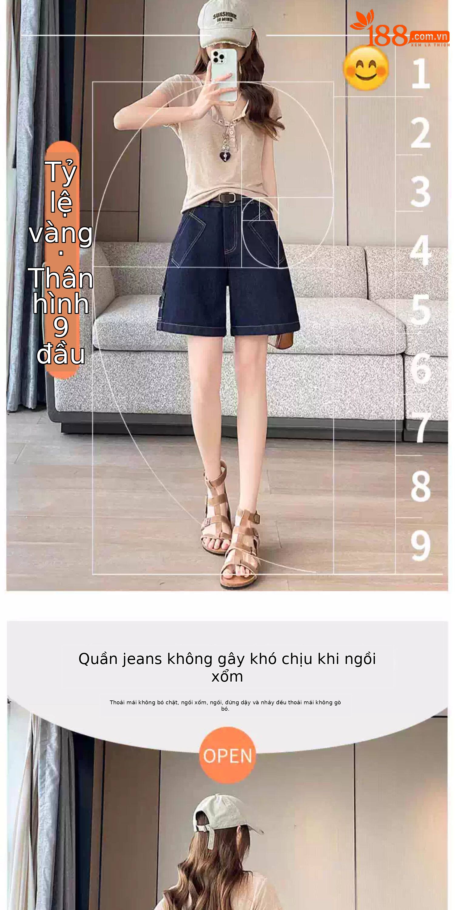 Quần jean nữ ống rộng cạp cao dáng suông — Trắng với vành đai chi tiết 5