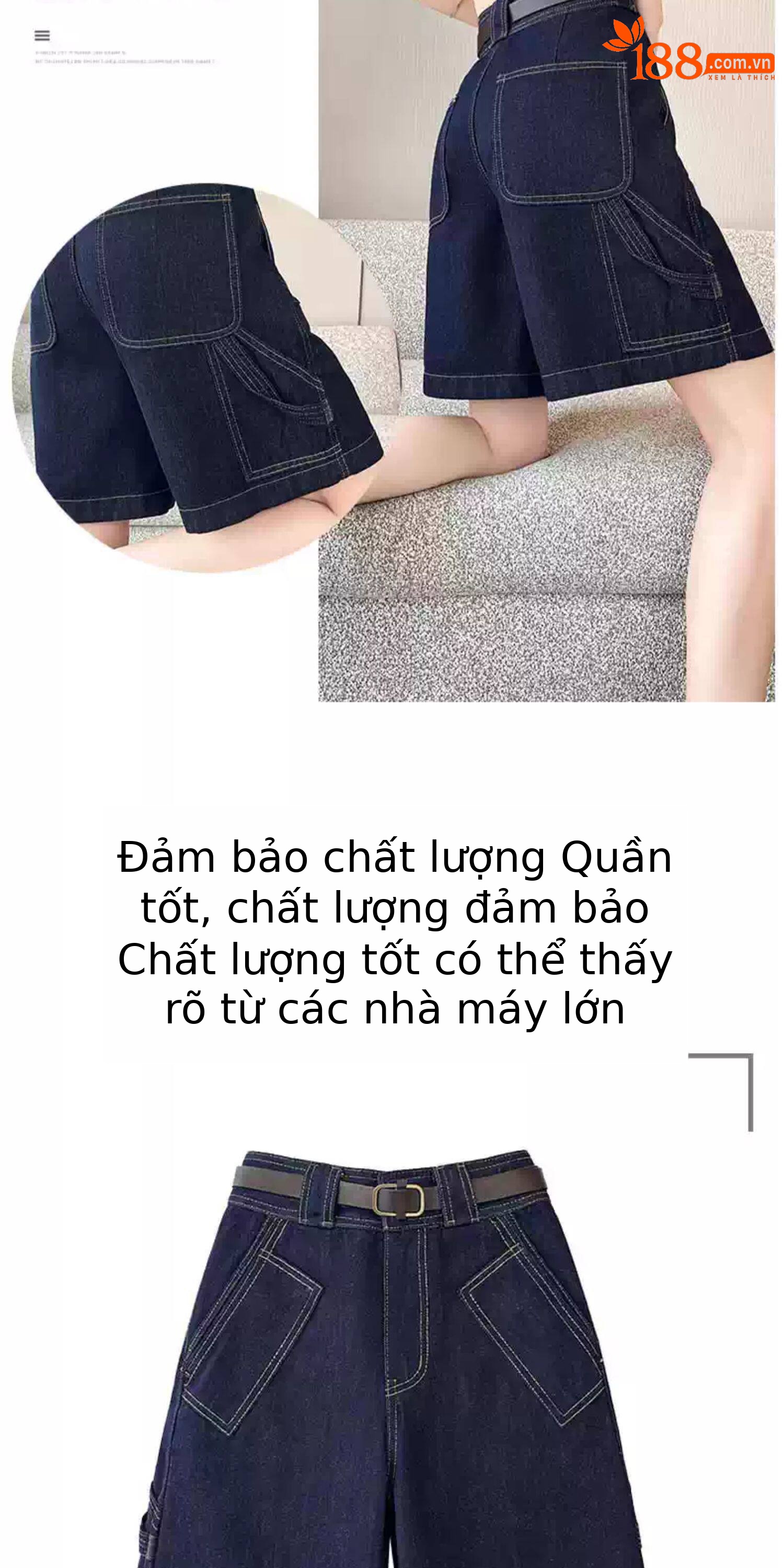 Quần jean nữ ống rộng cạp cao dáng suông — Trắng với vành đai chi tiết 8
