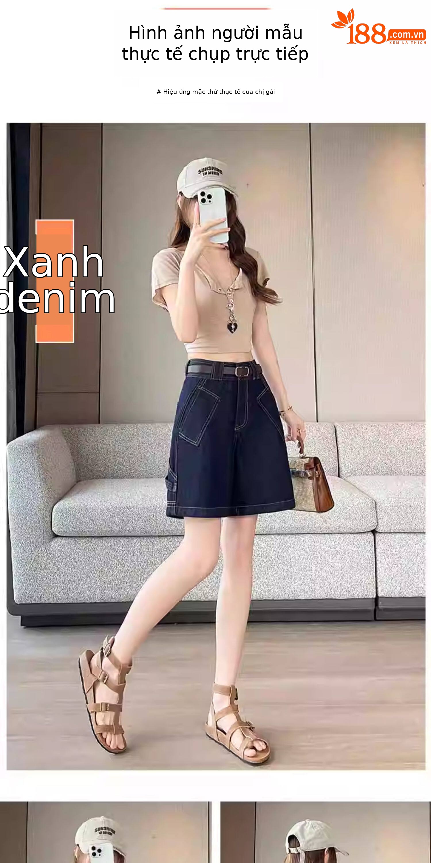 Quần jean nữ ống rộng cạp cao dáng suông — Trắng với vành đai chi tiết 10