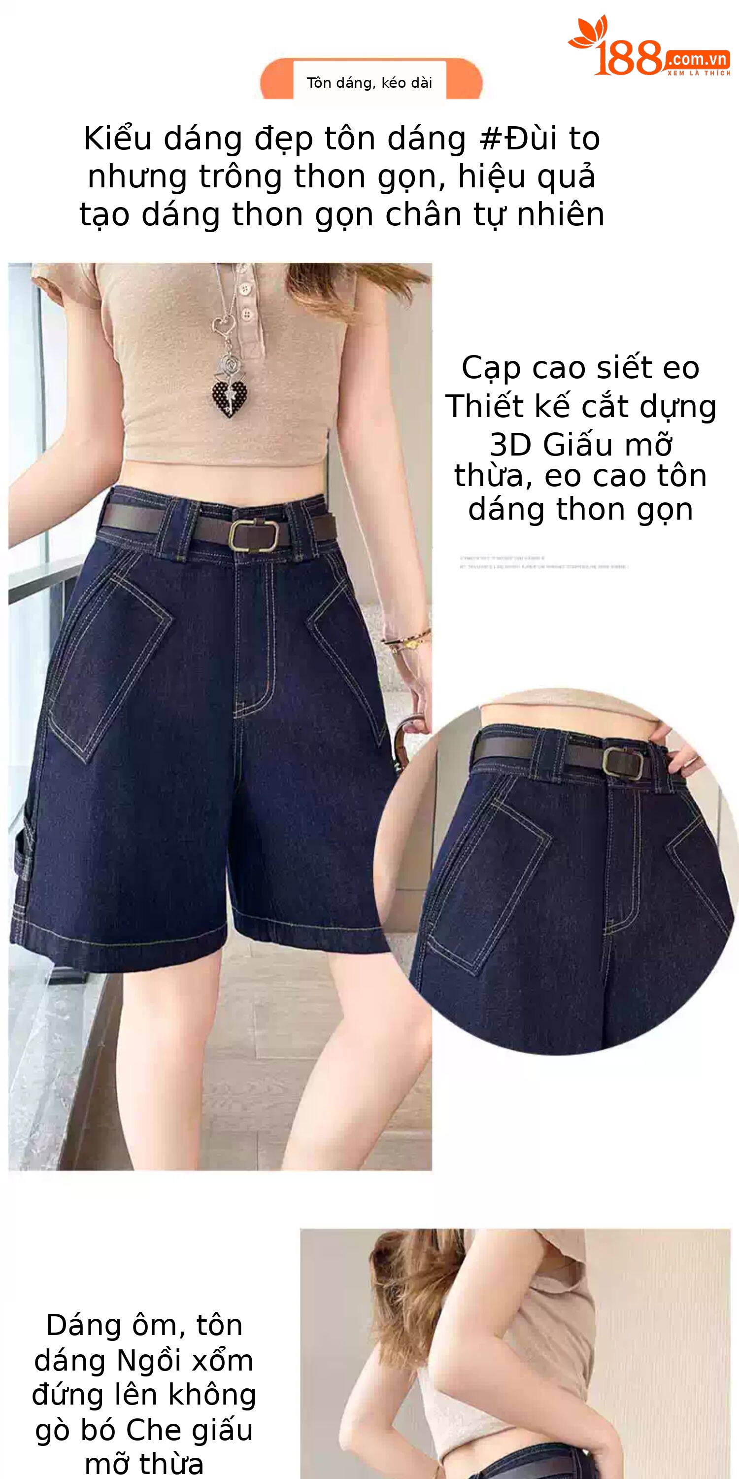 Quần jean nữ ống rộng cạp cao dáng suông — Trắng với vành đai chi tiết 7