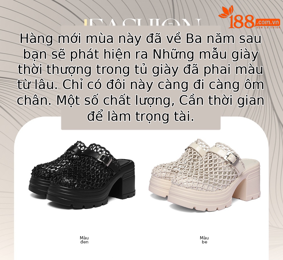 Giày mule nữ đế dày lưới thoáng mùa hè — 6178 Da đen, 6178 Màu be chi tiết 1