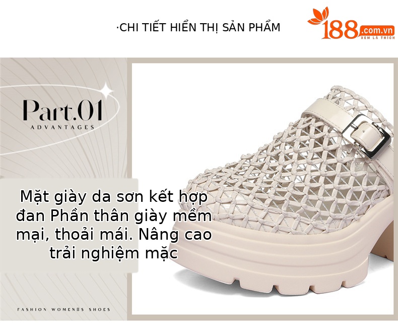 Giày mule nữ đế dày lưới thoáng mùa hè — 6178 Da đen, 6178 Màu be chi tiết 6