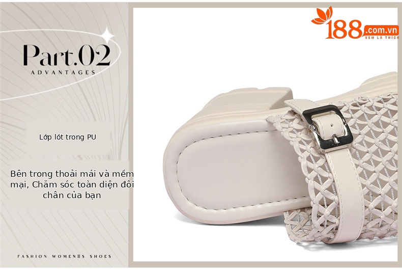 Giày mule nữ đế dày lưới thoáng mùa hè — 6178 Da đen, 6178 Màu be chi tiết 7