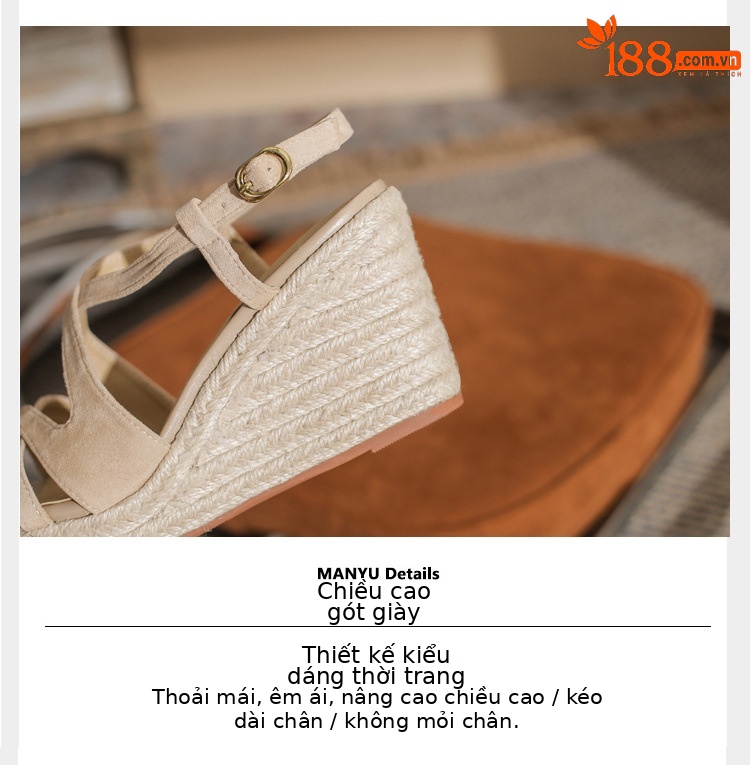 Sandal cao gót nữ hở mũi đế xuồng bọc dây thừng MJ90111 — màu đen chi tiết 5