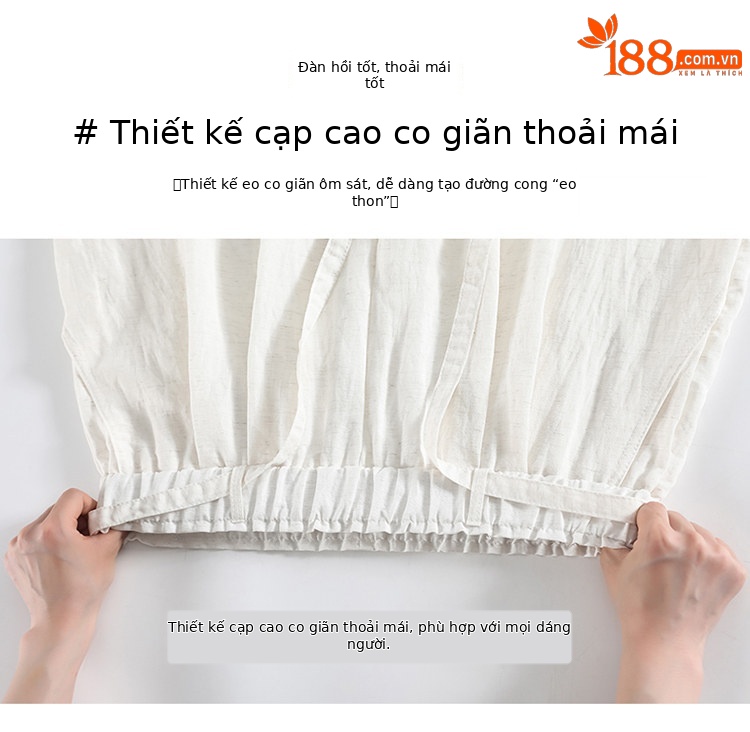 Quần short nữ cạp cao chất liệu lanh phối sợi tơ lạnh, dáng chữ A ống rộng, mặc mùa hè — màu đen chi tiết 18