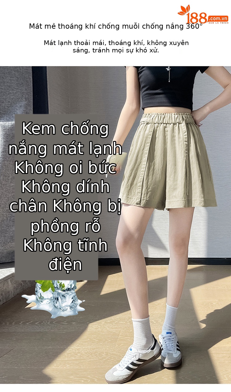 Quần short nữ cạp cao chất liệu lanh phối sợi tơ lạnh, dáng chữ A ống rộng, mặc mùa hè — màu đen chi tiết 5