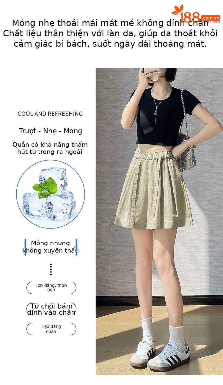 Quần short nữ cạp cao chất liệu lanh phối sợi tơ lạnh, dáng chữ A ống rộng, mặc mùa hè — màu đen chi tiết 9