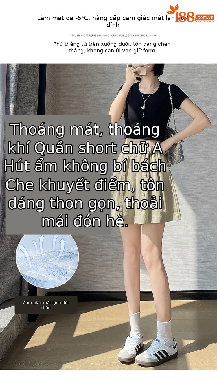 Quần short nữ cạp cao chất liệu lanh phối sợi tơ lạnh, dáng chữ A ống rộng, mặc mùa hè — màu đen chi tiết 13