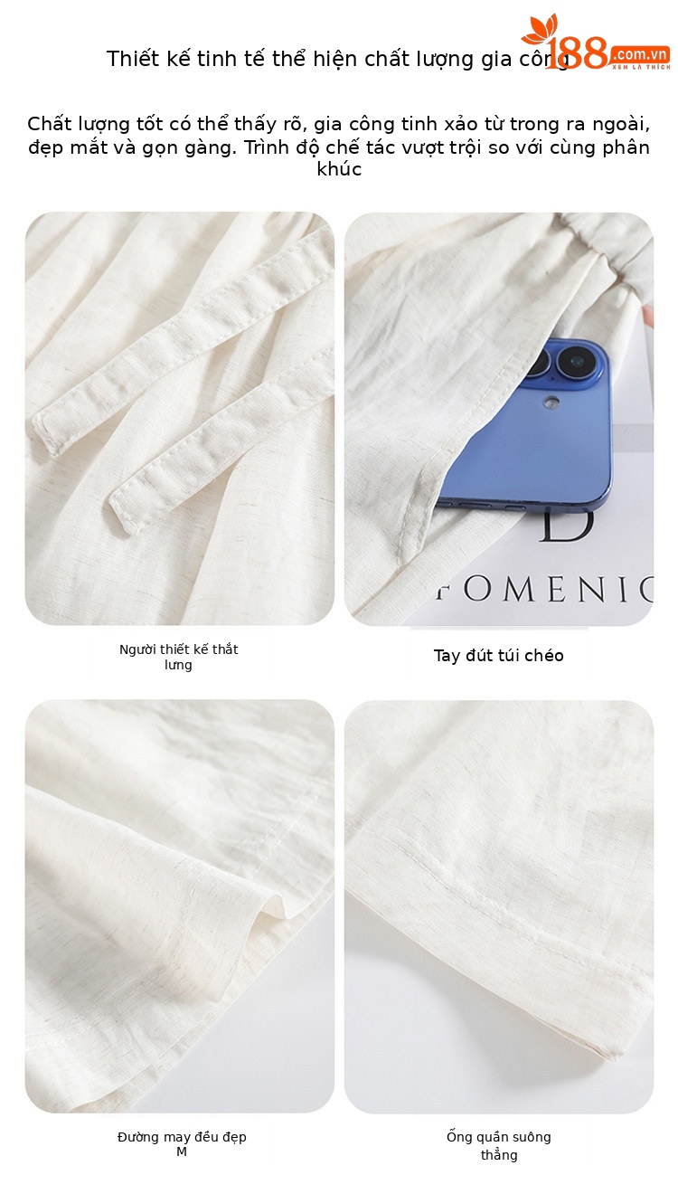Quần short nữ cạp cao chất liệu lanh phối sợi tơ lạnh, dáng chữ A ống rộng, mặc mùa hè — màu đen chi tiết 22