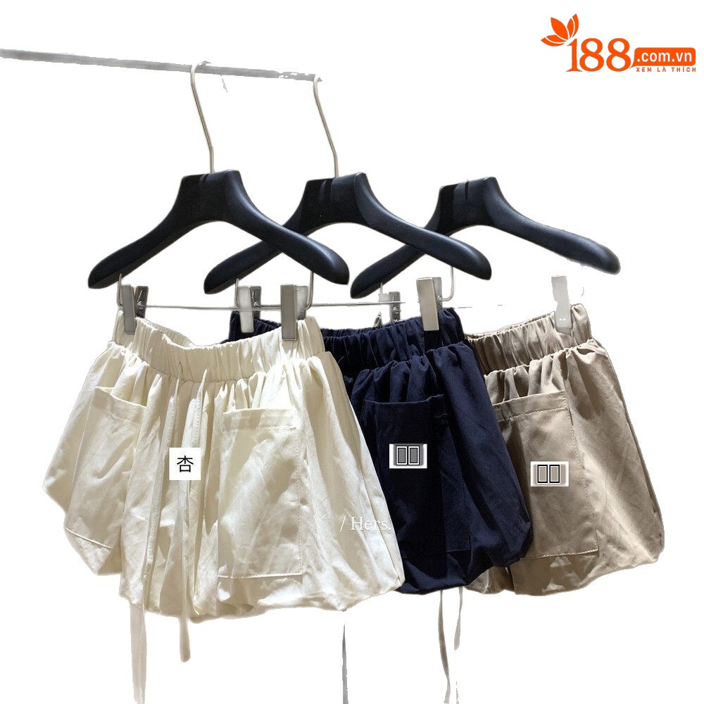 Quần short nữ cạp cao dáng nụ hoa thiết kế rút dây ống rộng thoải mái — Xanh da trờicolor, màu mơ, màu kaki