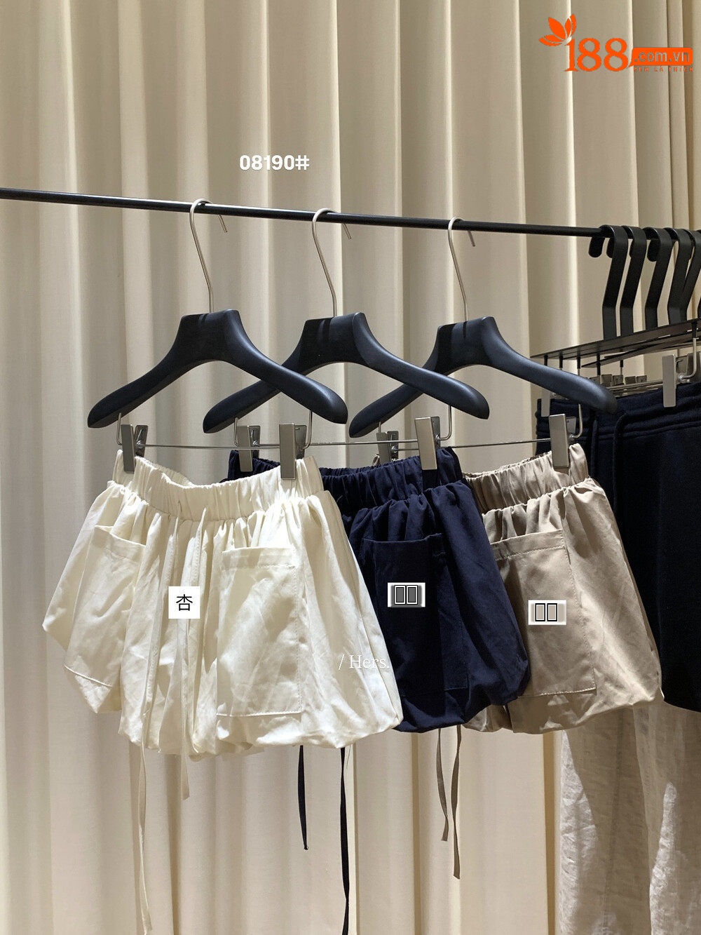 Quần short nữ cạp cao dáng nụ hoa thiết kế rút dây ống rộng thoải mái — Xanh da trờicolor, màu mơ, màu kaki chi tiết 1
