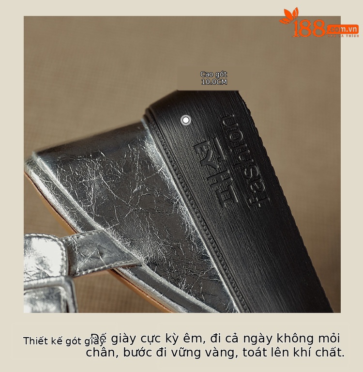 Sandal cao gót nữ quai ngang đính đá bạc, đế xuồng platform, gót 9 cm, hở mũi — Màu súng, bạc chi tiết 5