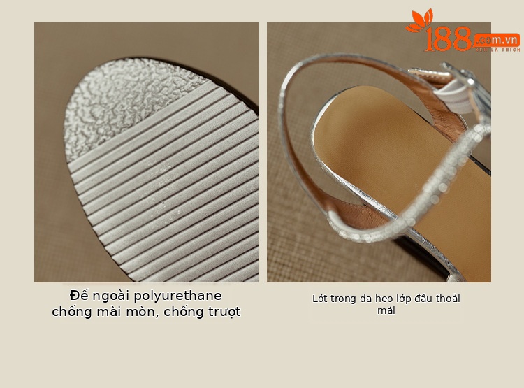 Sandal cao gót nữ quai ngang đính đá bạc, đế xuồng platform, gót 9 cm, hở mũi — Màu súng, bạc chi tiết 6