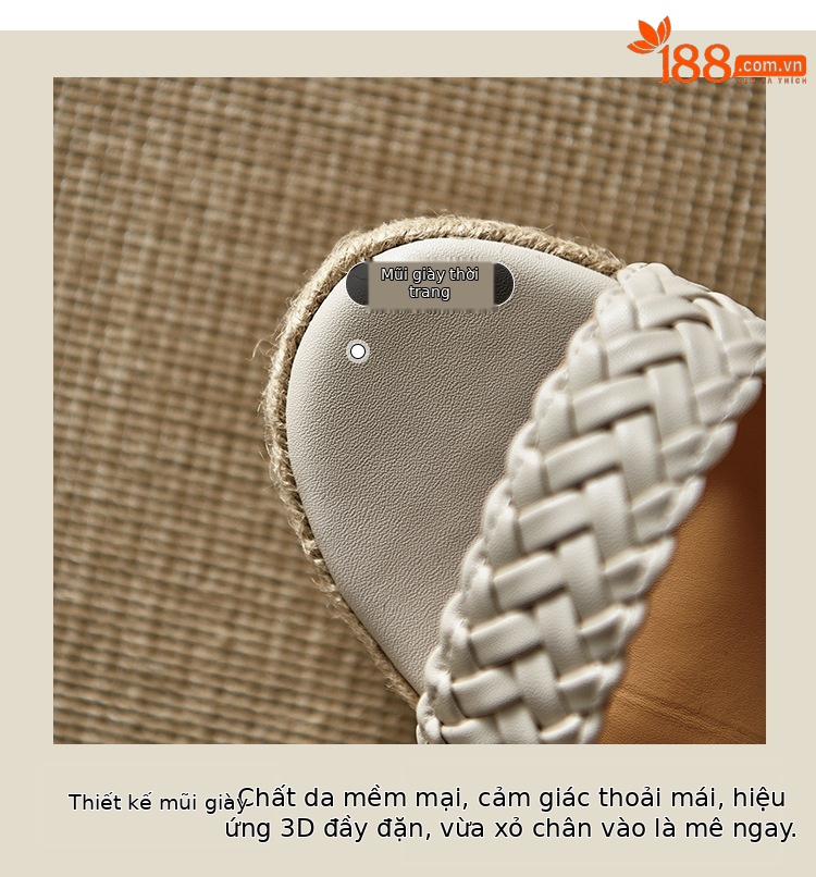 Sandal cao gót nữ hở mũi đế xuồng đan bohemian, gót 9 cm — màu trắng, màu mơ chi tiết 4