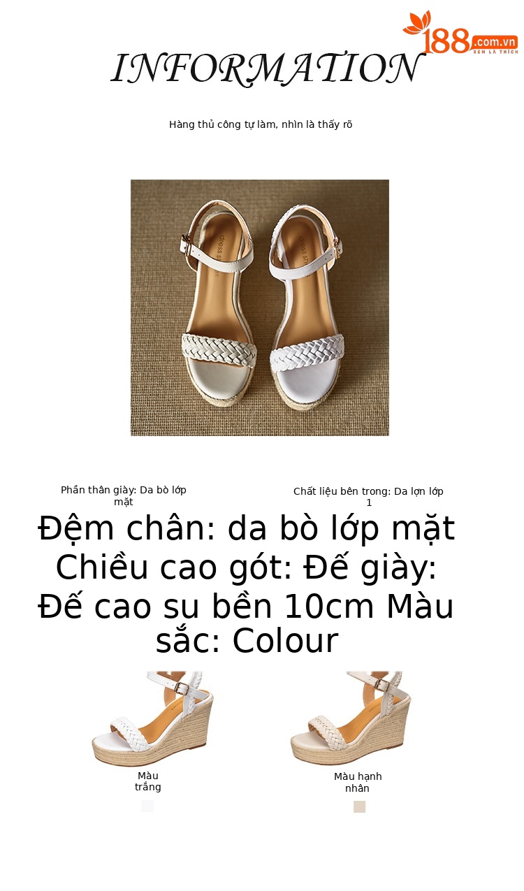 Sandal cao gót nữ hở mũi đế xuồng đan bohemian, gót 9 cm — màu trắng, màu mơ chi tiết 2