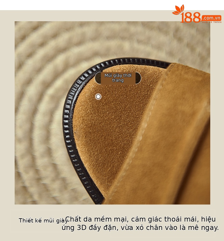 Sandal cao gót nữ mũi hở, đế xuồng bọc da lộn, quai ngang khóa dán, gót 9 cm — Nâu vàng, màu đen chi tiết 4
