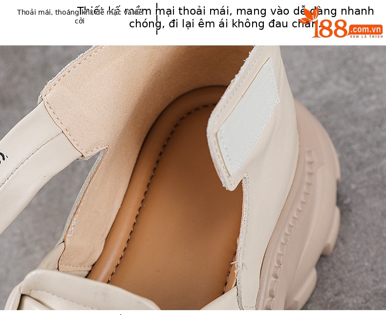 Sandal nữ da bò thật đế dày phong cách La Mã, mũi kín, quai đan dây — màu nâu chi tiết 6