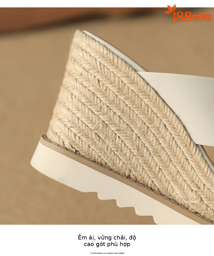 Sandal cao gót nữ đế xuồng đan rơm hở mũi quai chéo bản to — màu trắng ngà, bạc chi tiết 14