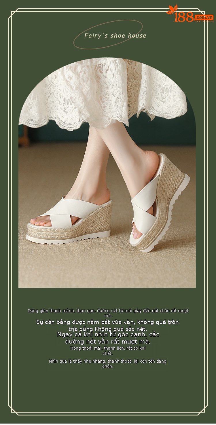 Sandal cao gót nữ đế xuồng đan rơm hở mũi quai chéo bản to — màu trắng ngà, bạc chi tiết 1