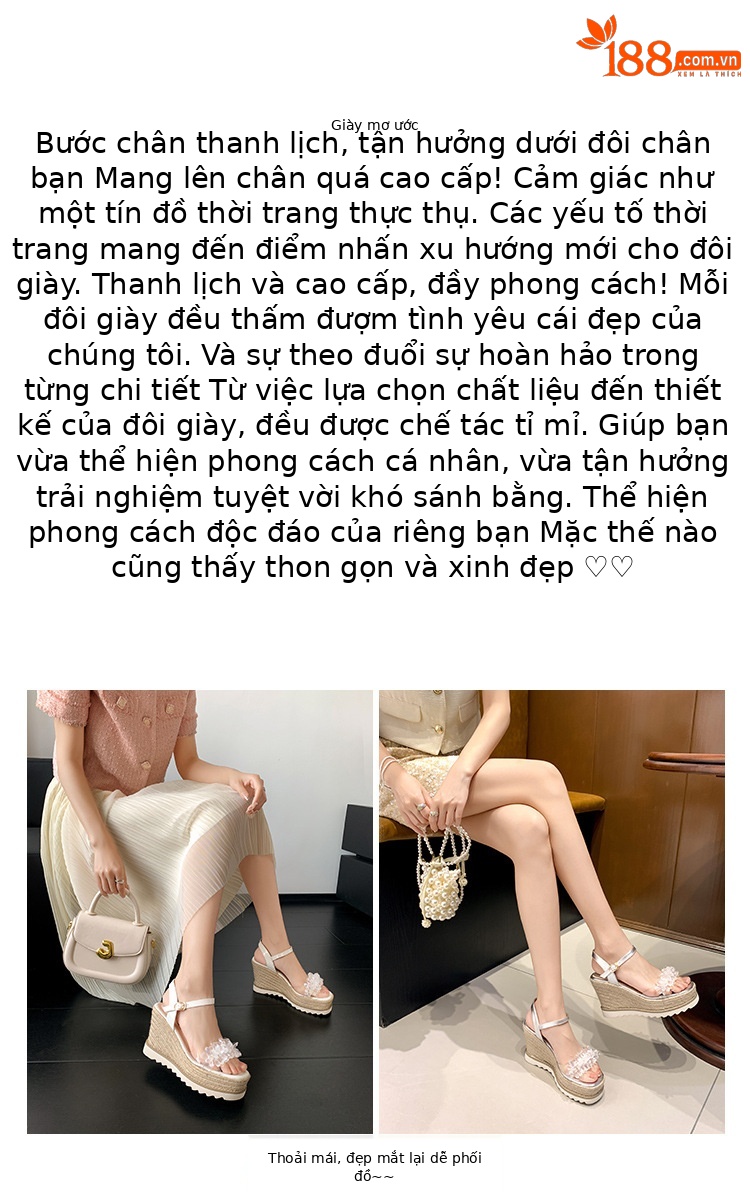 Sandal cao gót nữ đính đá quai ngang mũi hở gót xuồng platform — màu trắng ngà, bạc chi tiết 1