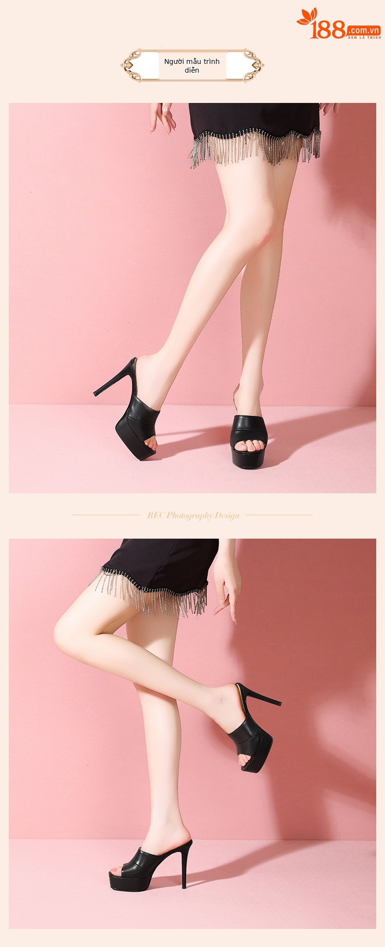 Dép sandal cao gót nữ mũi tròn đế xuồng platform da bò thật — đen chi tiết 5