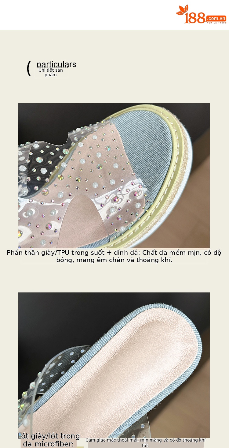 Sandal cao gót nữ đế xuồng trong suốt đính đá gót 9 cm — màu trắng chi tiết 10