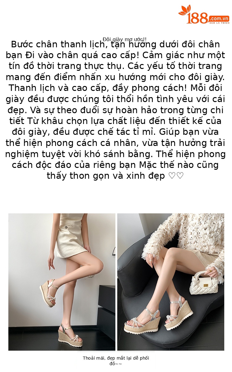 Sandal cao gót nữ hở mũi đính đá pha lê gót nêm đế cói — màu vàng, bạc chi tiết 1
