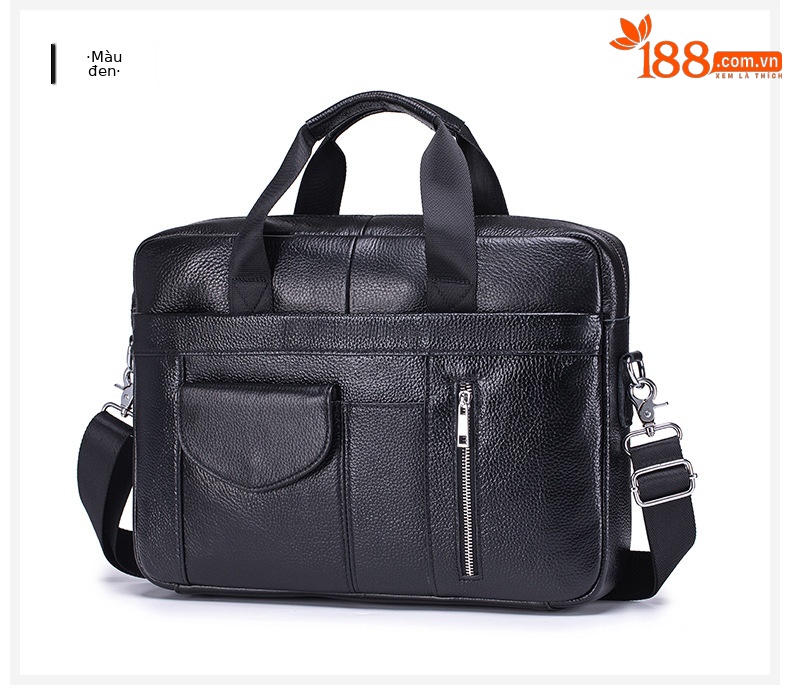 Cặp da bò thật công sở nam đựng laptop 15.6 inch, xách tay đeo vai — Nâu cà phê, Đen, Nâu nhạt chi tiết 12