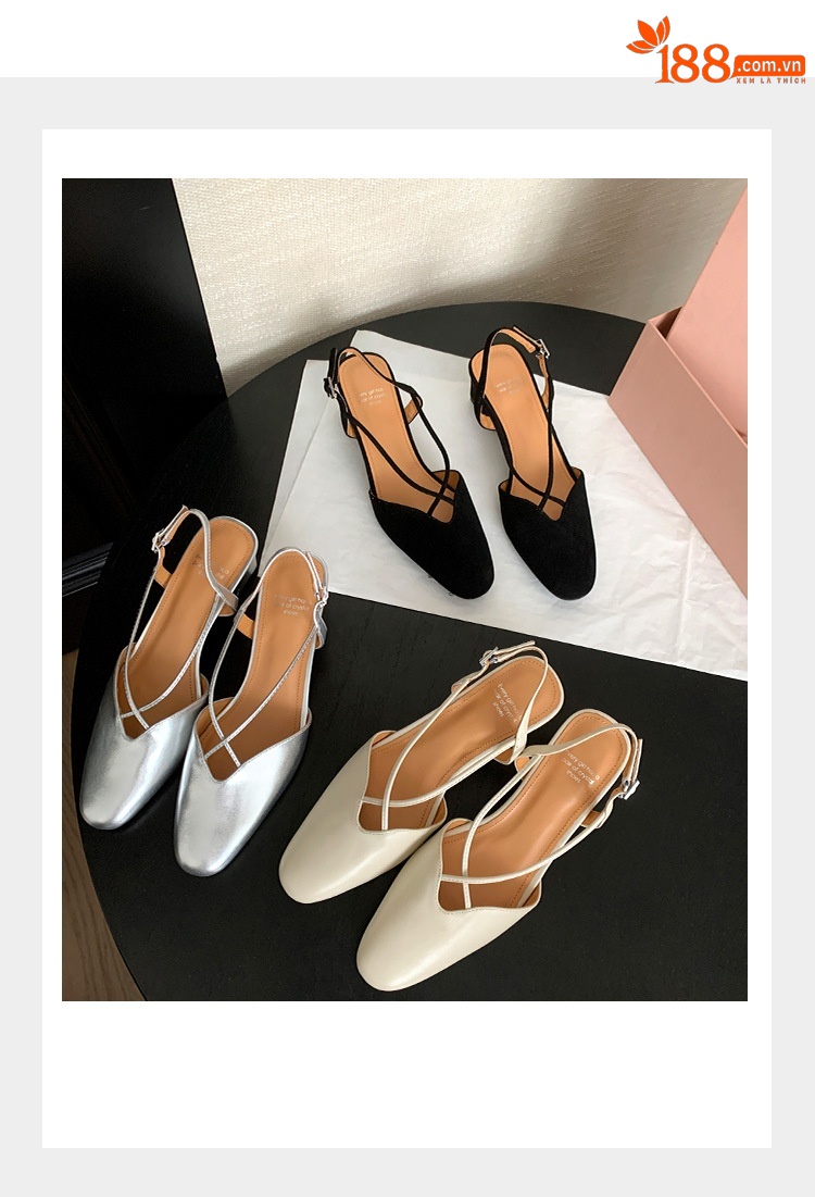 Sandal nữ quai ngang mũi trùm gót vuông 5 cm phong cách Hàn Quốc — đen chi tiết 6