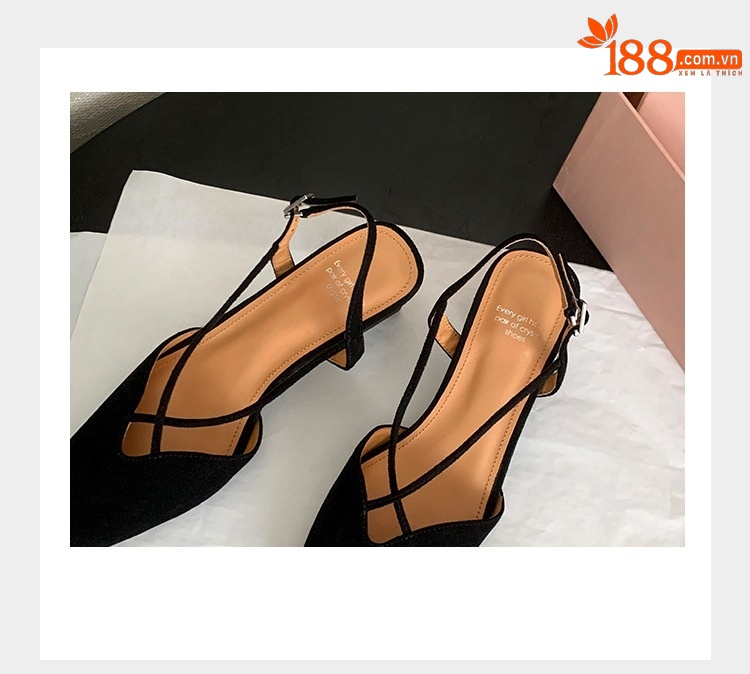 Sandal nữ quai ngang mũi trùm gót vuông 5 cm phong cách Hàn Quốc — đen chi tiết 8