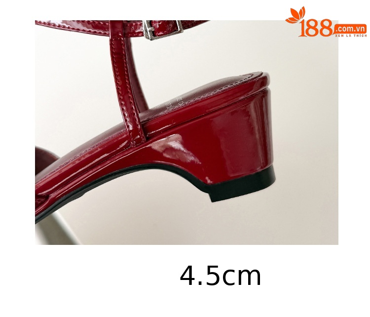 Sandal nữ mũi nhọn da bò sơn mài quai T khóa, gót 4.5 cm, phong cách Hàn Quốc — đen chi tiết 14