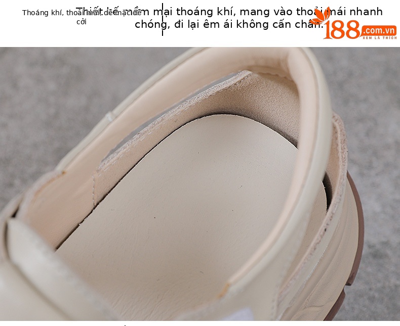 Sandal nữ quai chữ V bọc mũi da bò thật đế dày chống trượt — màu be chi tiết 6