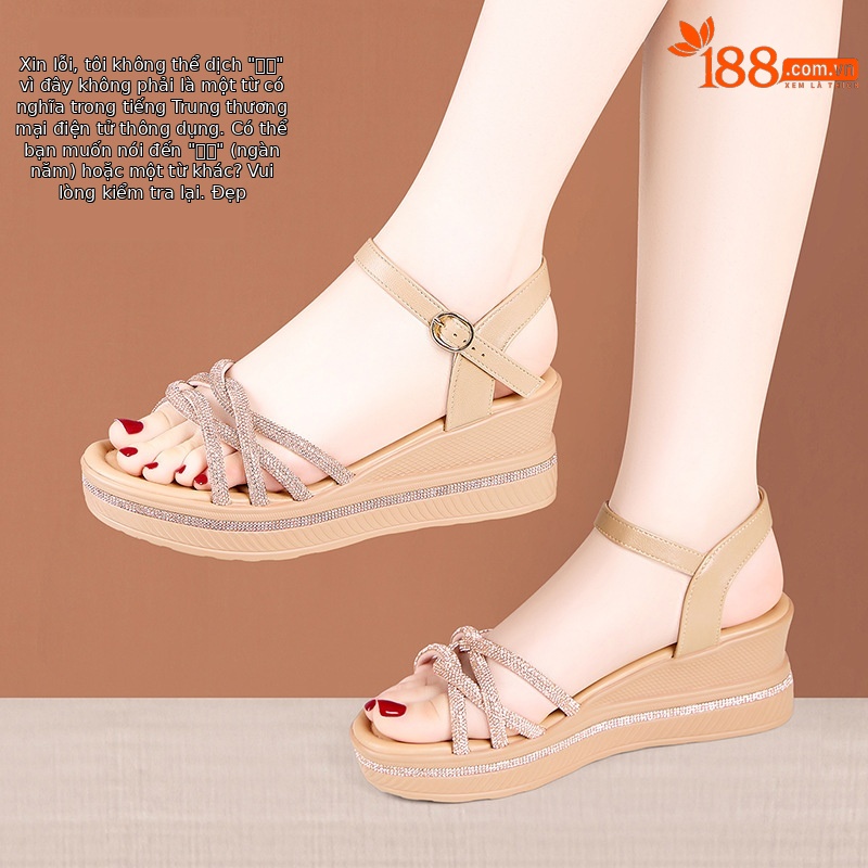 Sandal cao gót nữ quai ngang đính đá platform đế dày gót 6,5 cm — Vàng 6,5cm, Bạc 6,5cm