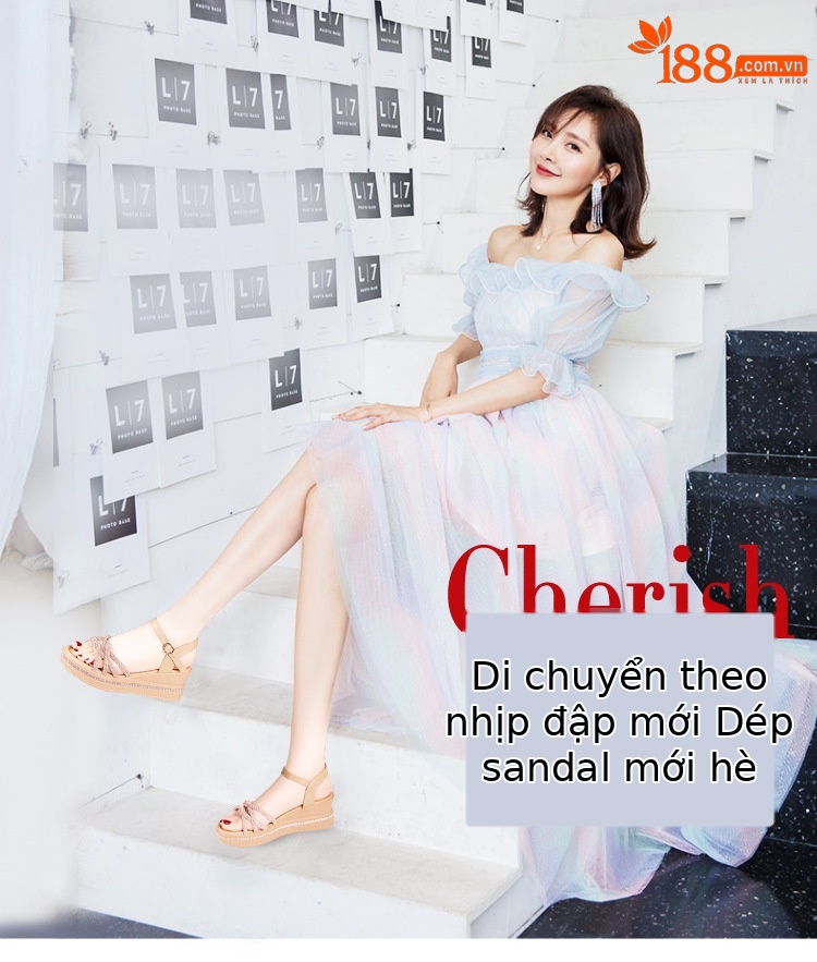 Sandal cao gót nữ quai ngang đính đá platform đế dày gót 6,5 cm — Vàng 6,5cm, Bạc 6,5cm chi tiết 1