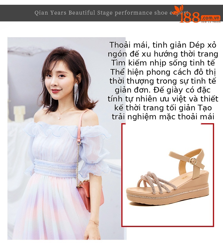 Sandal cao gót nữ quai ngang đính đá platform đế dày gót 6,5 cm — Vàng 6,5cm, Bạc 6,5cm chi tiết 2