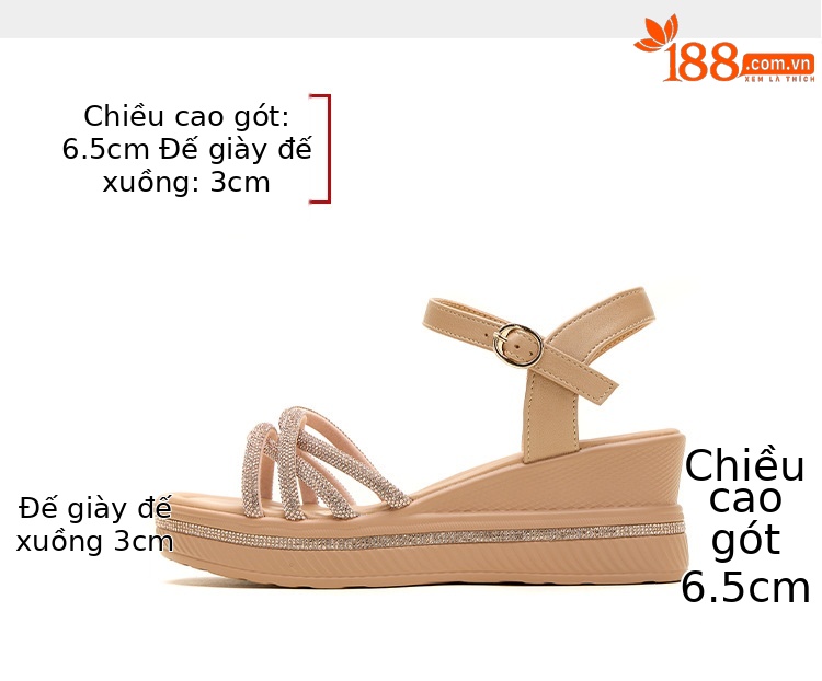 Sandal cao gót nữ quai ngang đính đá platform đế dày gót 6,5 cm — Vàng 6,5cm, Bạc 6,5cm chi tiết 5