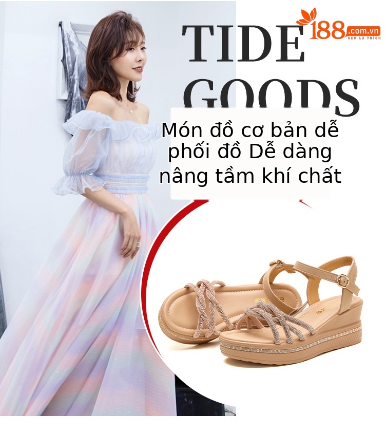 Sandal cao gót nữ quai ngang đính đá platform đế dày gót 6,5 cm — Vàng 6,5cm, Bạc 6,5cm chi tiết 6