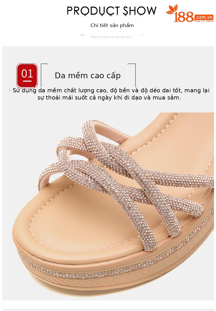 Sandal cao gót nữ quai ngang đính đá platform đế dày gót 6,5 cm — Vàng 6,5cm, Bạc 6,5cm chi tiết 7