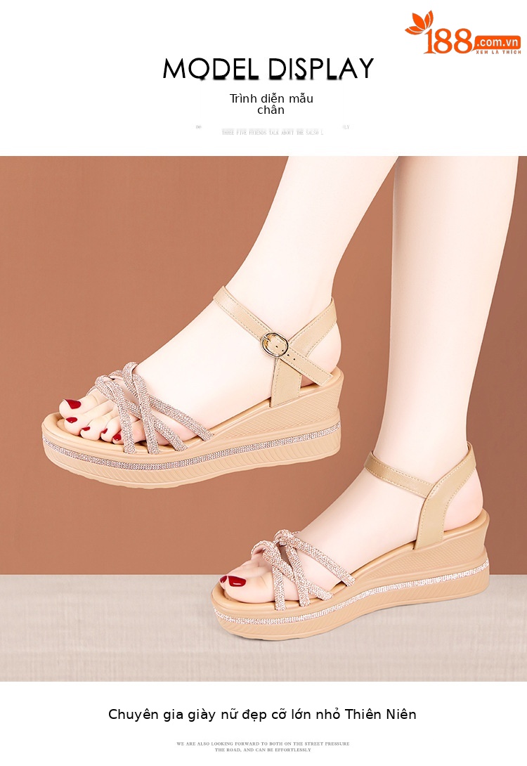 Sandal cao gót nữ quai ngang đính đá platform đế dày gót 6,5 cm — Vàng 6,5cm, Bạc 6,5cm chi tiết 11