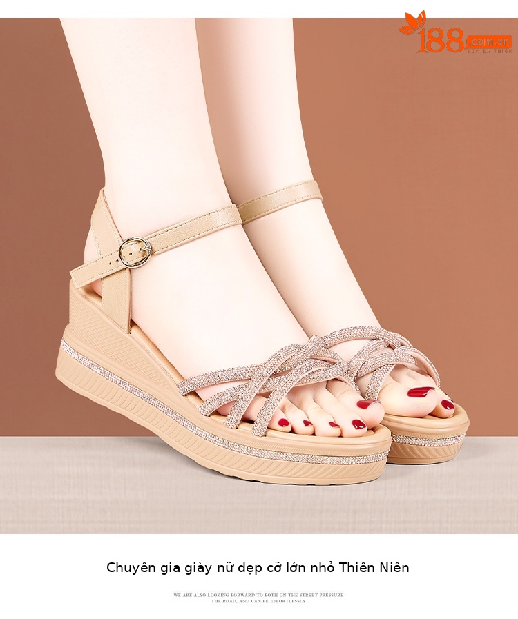 Sandal cao gót nữ quai ngang đính đá platform đế dày gót 6,5 cm — Vàng 6,5cm, Bạc 6,5cm chi tiết 12