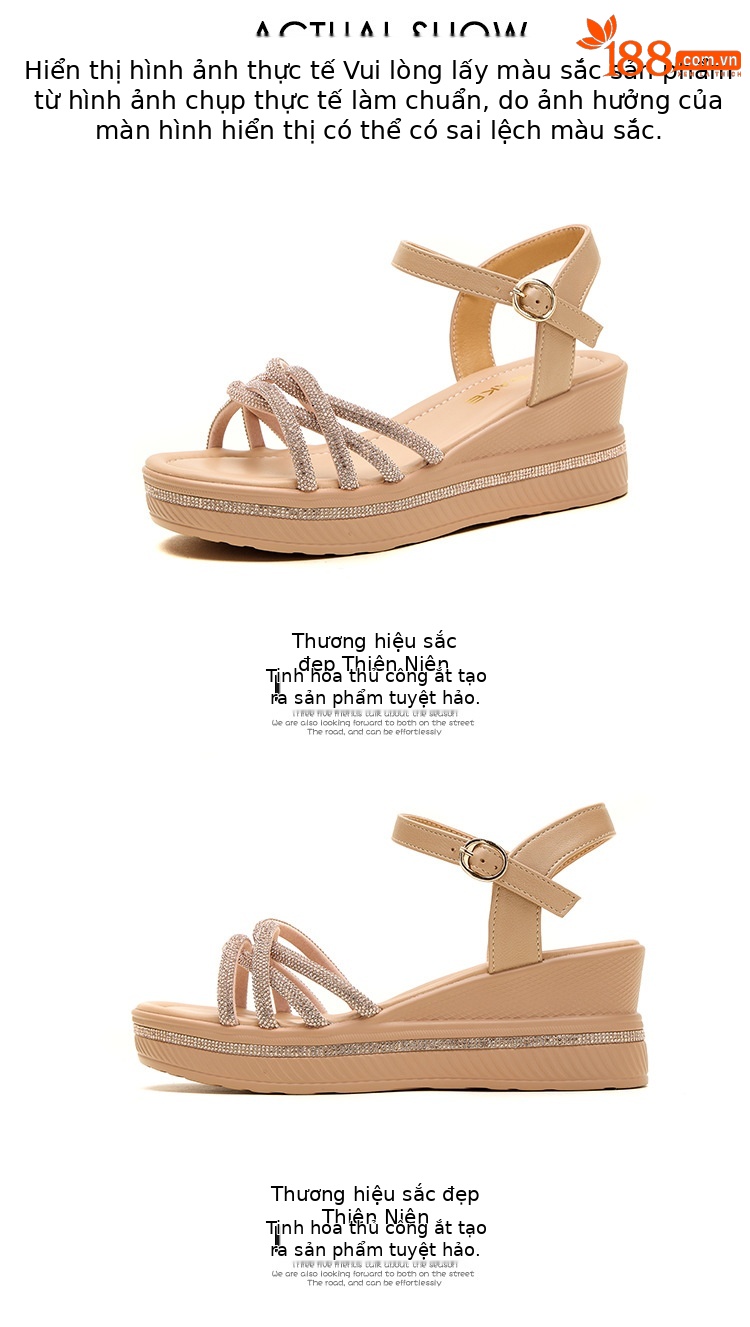 Sandal cao gót nữ quai ngang đính đá platform đế dày gót 6,5 cm — Vàng 6,5cm, Bạc 6,5cm chi tiết 16