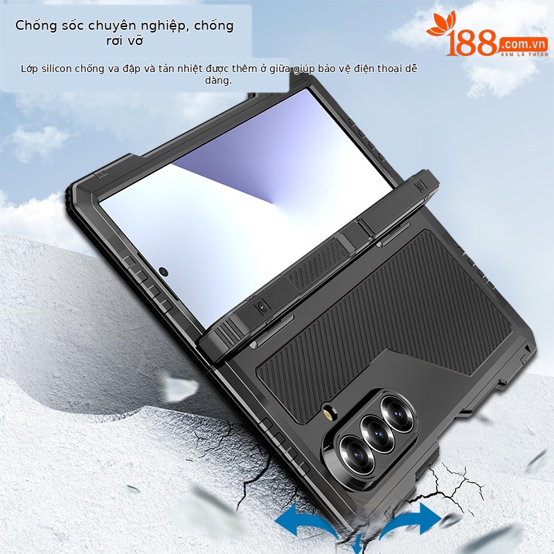 Ốp lưng điện thoại Samsung Z Fold7 kim loại chống sốc, viền dày silicon bảo vệ toàn diện — Đen, Đỏ rượu