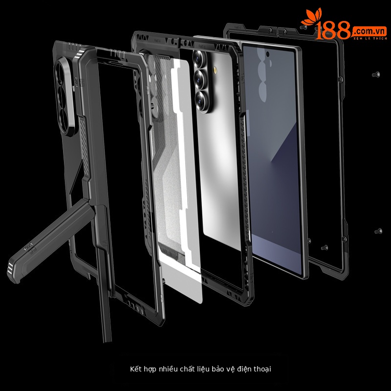 Ốp lưng điện thoại Samsung Z Fold7 kim loại chống sốc, viền dày silicon bảo vệ toàn diện — Đen, Đỏ rượu