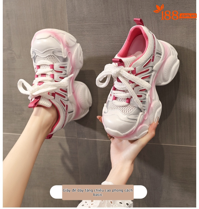 Giày sneaker nữ đế dày chunky tăng chiều cao lưới thoáng khí — màu trắng chi tiết 1