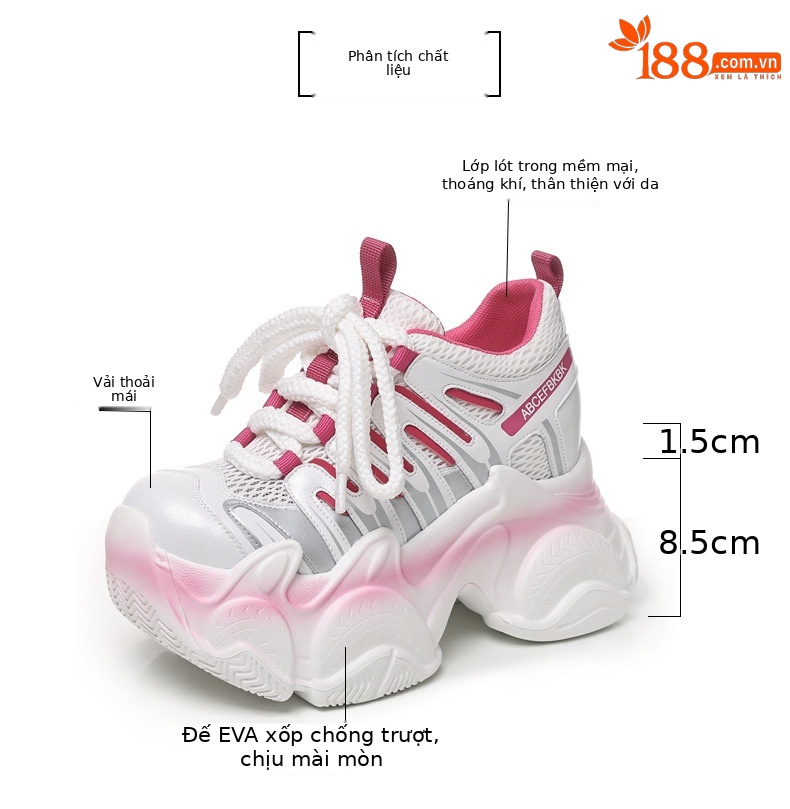 Giày sneaker nữ đế dày chunky tăng chiều cao lưới thoáng khí — màu trắng chi tiết 2
