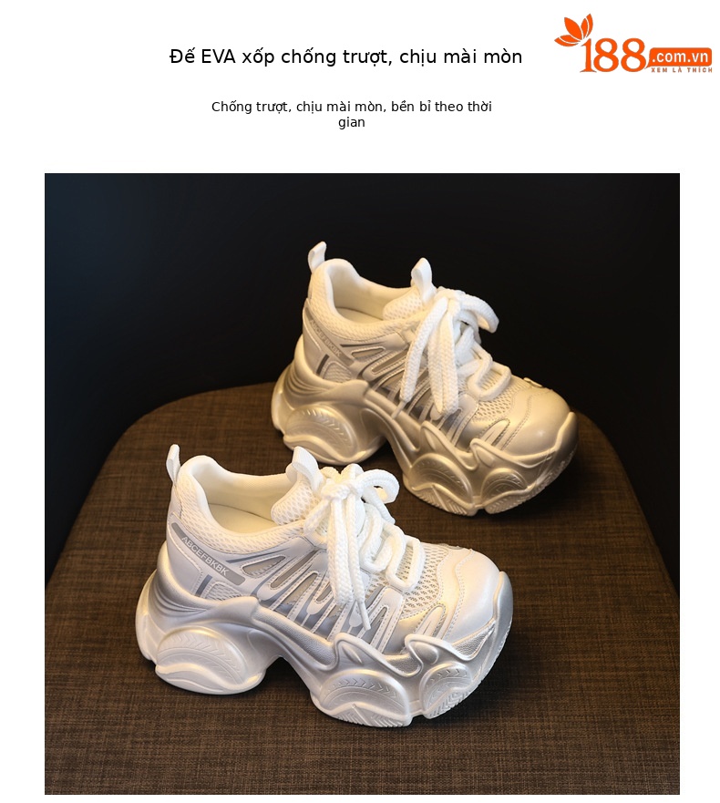 Giày sneaker nữ đế dày chunky tăng chiều cao lưới thoáng khí — màu trắng chi tiết 9